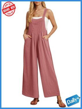 Women's Boho Wide Leg Overalls Jumpsuit with Pockets Casual Loose Fit Polyester